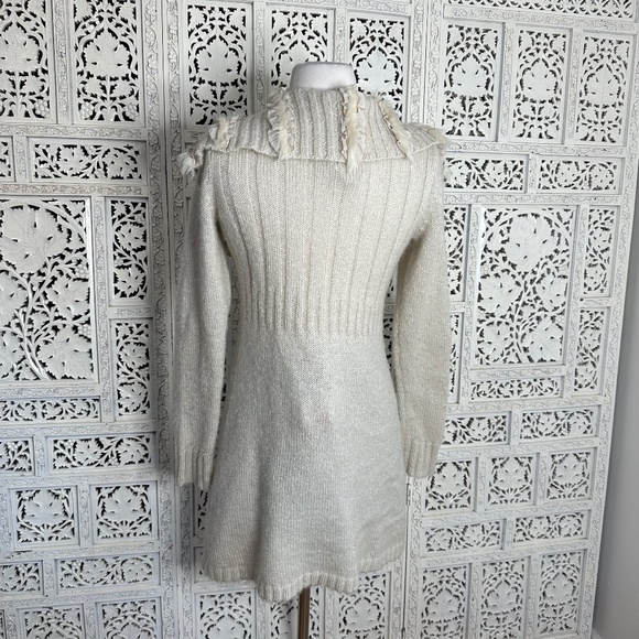 Cynthia Rowley Wool Blend Neutral Faux Fur Collar Belted Cardigan Sz Small - Picture 7 of 9